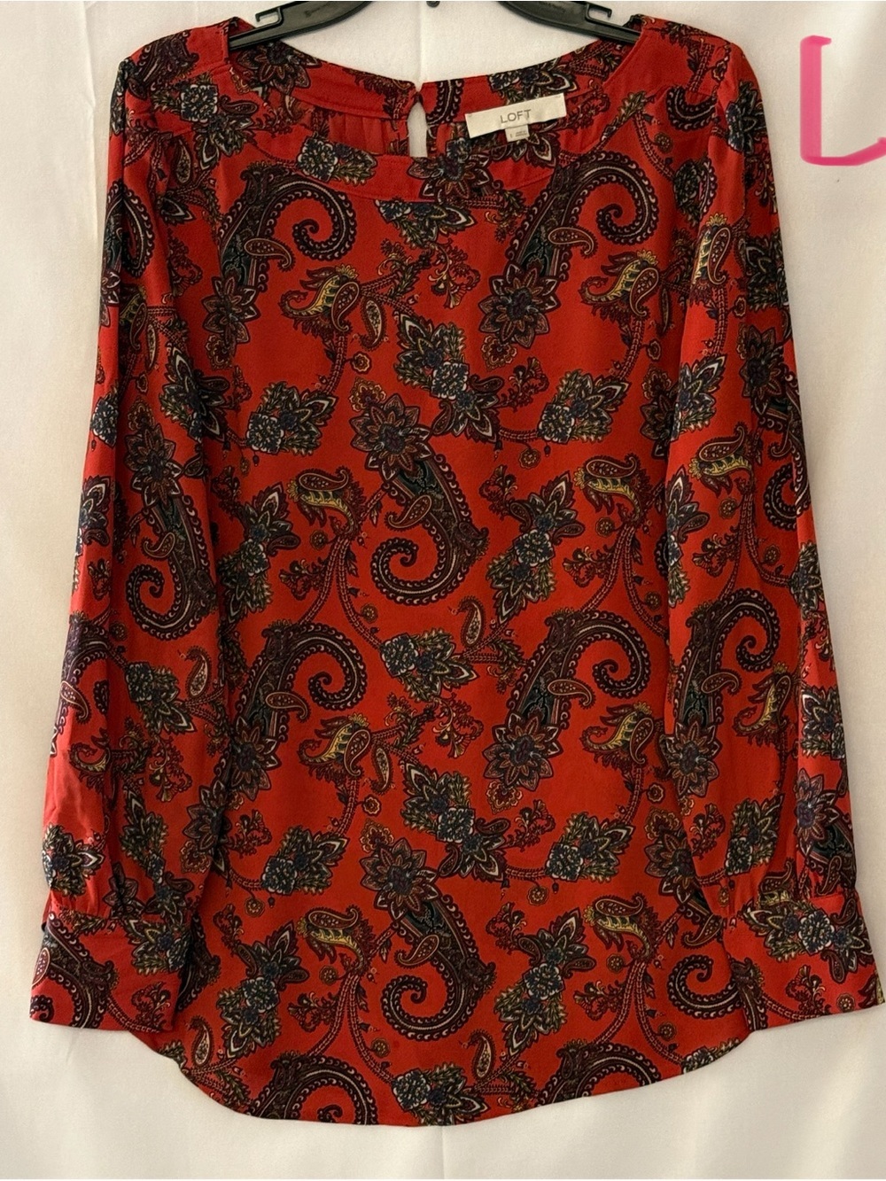 LOFT Red Paisley-Print Long Sleeve Top